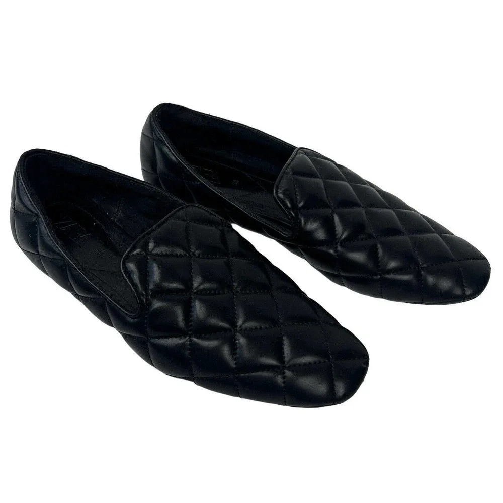 Zara Black Quilted Loafers Flats Size38 US 7.5 Slip on